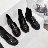 British black small shoes fashion web celebrity round head thick bottom women's shoes