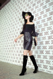 Korean version of high heel thin leg women's shoes pointed thin with metal buttons and knee boots