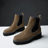 Simple, fashionable and casual European and American women's shoes with round head and pure color short boots