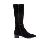 European station black female boots tip thick and pure color show thin female middle boots size 43