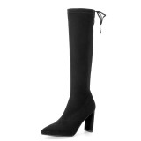 Comfortable and breathable lady's shoes style lady's top simple pure color thick heel and knee boots big size 40