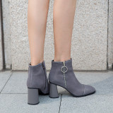 European style pure color women's shoes round head simple round zipper women's shoes short boots