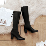 European station black women's shoes round head thick heel and knee show thin women's boots size 39