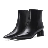 British simple pure color leather shoes female vogue is pointed thick with female boot big size 39