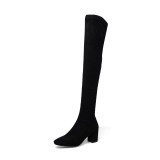 European leather style hot style women's shoes flat top thick heel and knee show slender long leg female boots