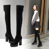 Hot style women's shoes fall/winter 2018 round head thick with waterproof platform for women to look thin and long boots