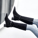 European station black female boots tip thick and pure color show thin female middle boots size 43