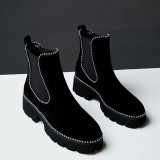 Simple, fashionable and casual European and American women's shoes with round head and pure color short boots