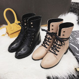 Japanese and Korean version of the school style solid color women shoes round head with retractable buckle women short boots style hot style Martin shoes size 43