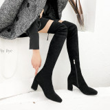 European leather style hot style women's shoes flat top thick heel and knee show slender long leg female boots