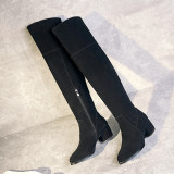 European fashion hot style women's shoes pointy heel women's knee-length black boots