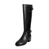 European fashion hot style women's leather shoes simple pointed square root and knee belt metal buckle boots