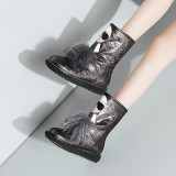 Europe station new thickened women's shoes MAO MAO decorated round head covering short boots