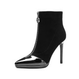 Autumn/winter 2019 elegant leisure women's shoes top quality stilettos heels 11cm short pure color zipper pointed toe women's boots