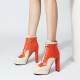 elegant leisure women's shoes genuine leather chunky heels platform orange ankle boots matin booties fashion