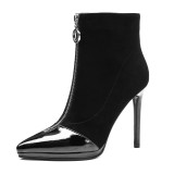 Autumn/winter 2019 elegant leisure women's shoes top quality stilettos heels 11cm short pure color zipper pointed toe women's boots
