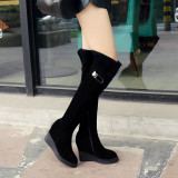 2018 winter Korea brand women's shoes small round head pure color simple inside increase thick heel and knee long boots