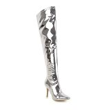 Fashionable and simple silver women's shoes pointed thin high with 9cm feet and knee boots