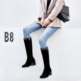 Autumn/winter 2018 women's shoes genuine leather hot style round head high solid color black show thin temperament women and knee boots size 43