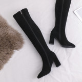 Autumn/winter 2018 women's shoes Europe station ladies fashion web celebrity pearl embroidered shoes with thick pointed toes and slim long leg temperament and knee boots