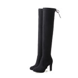 Autumn/winter 2018 genuine leather lady hot style pure color black pointed thick with temperamental girl and knee show thin boots