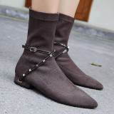 Winter 2018 women's shoes Korean style solid color pointed low heel women's boots size 40