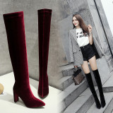 Women's autumn/winter 2018 Korean chorizo hot style looks thin, stylish, simple, pointed, thick heels and knee boots