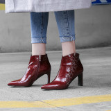 The 2018 winter women's shoes Europe station fashion spires solid color high heel women's short boots