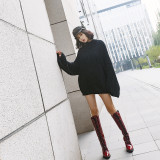 Winter fashion cross tied British pointed toe women's knee boots burgundy boots