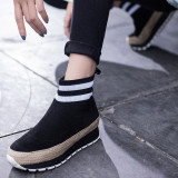 2018 autumn winter fashion women's shoes black knitting double bars leisure sports increase women's shoes