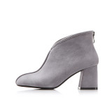 Pure color women's shoes fashion, fresh and simple ethnic style, thick and short leather boots