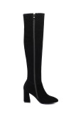 fashion women's shoes style ladylike black sude chunky heels flowers decoration over the knee boots large size