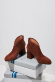 Pure color women's shoes fashion, fresh and simple ethnic style, thick and short leather boots