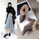 2018 autumn and winter women's shoes pointed thickened and increased to show thin, pure color, simple fashion, joker and short girl boots