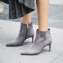 autumn winter fashion women's shoes thin heels grey ankle boots stilettos pointed toe short boots size 33 42