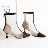 2018 stylish women's shoes net yarn breathable comfortable pointed slender high heel  burgundy short boots party shoes  elegant