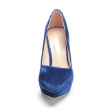 Style women's single shoes corduroy comfortable dance night gift women's pointed hot style blue  large size sexy heels pointed toe stilettos heels