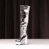 Silver mirror waterproof platform for women's international pointed  toe chunky heels  women's shoes at Europe station 2018 winter fashion hot style