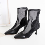 2018 stylish women's shoes net yarn breathable comfortable pointed slender high heel  burgundy short boots party shoes  elegant