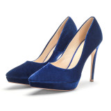 Style women's single shoes corduroy comfortable dance night gift women's pointed hot style blue  large size sexy heels pointed toe stilettos heels