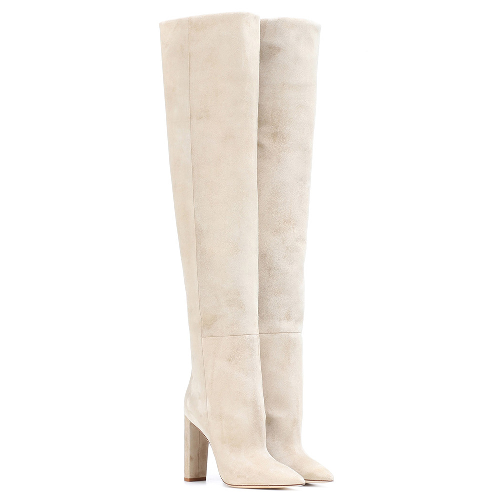cream over the knee boots