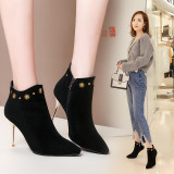 Women's shoes of fashion top temperament Korean foreign trade women's shoes pure color simple thin high heel pure color short boots