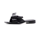 The summer vogue is contracted leather female slipper bowknot flat outside wear household two to wear