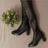 Winter 2018 new style hot style leather style round head high over knee boots chunky heels leather fashion women's boots elegant