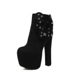 black suede waterproof butterfly knot metal decoration women's short platform ankle boots size 40
