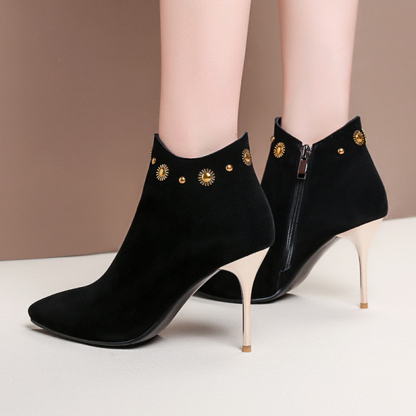 Women's shoes of fashion top temperament Korean foreign trade women's shoes pure color simple thin high heel pure color short boots