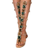 Special style summer sandals flowers handmade women's crystal rhinestone pvc sandals gladiator shoes stiletto heels big size 43