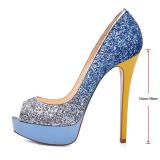 2018 summer fashion women's shoes style fish mouth glitter sequined cloth thin high heel platform party shoes big size
