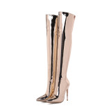 2018 fashion style European hot style slim pointed high heel solid color bright over-the-knee boots elegant stilettos heels