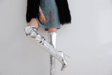 2018 winter fashion women's shoes pointed temperament Korean version silver simple joker stiletto pure color women's boots